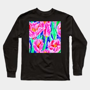 Field of tulips watercolor pattern Long Sleeve T-Shirt